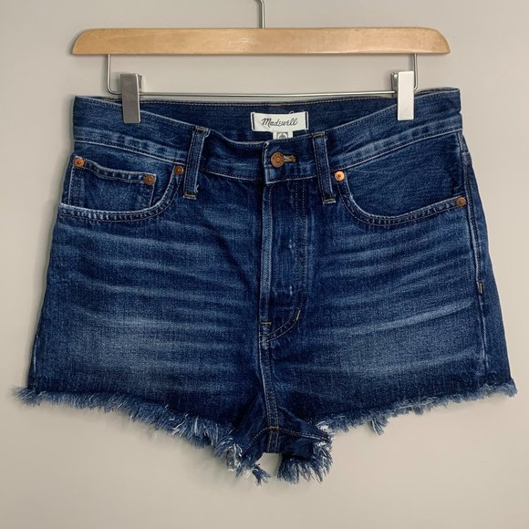 Madewell The Dad Jean Short Size 26 Cut Off Light Destressed Dark Blue Wash‎ - Picture 11 of 11